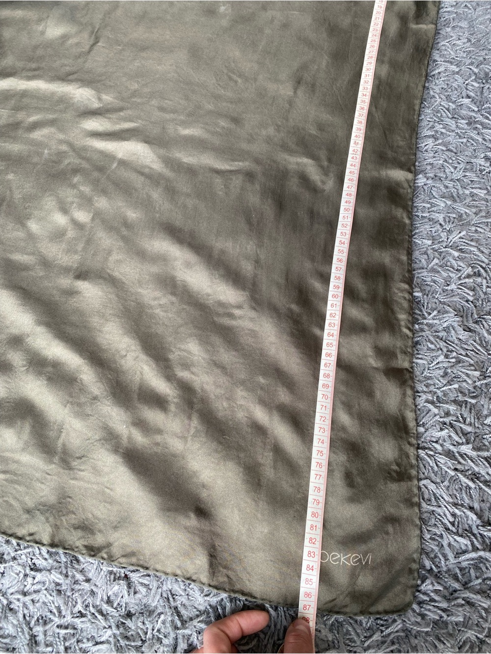Ipekevi Khaki Olive Green 100% Silk Large Square Scarf Minimalist Wrap - Picture 4 of 5
